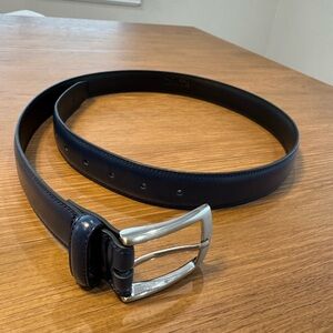 Men's Navy Leather Belt with Silver Buckle